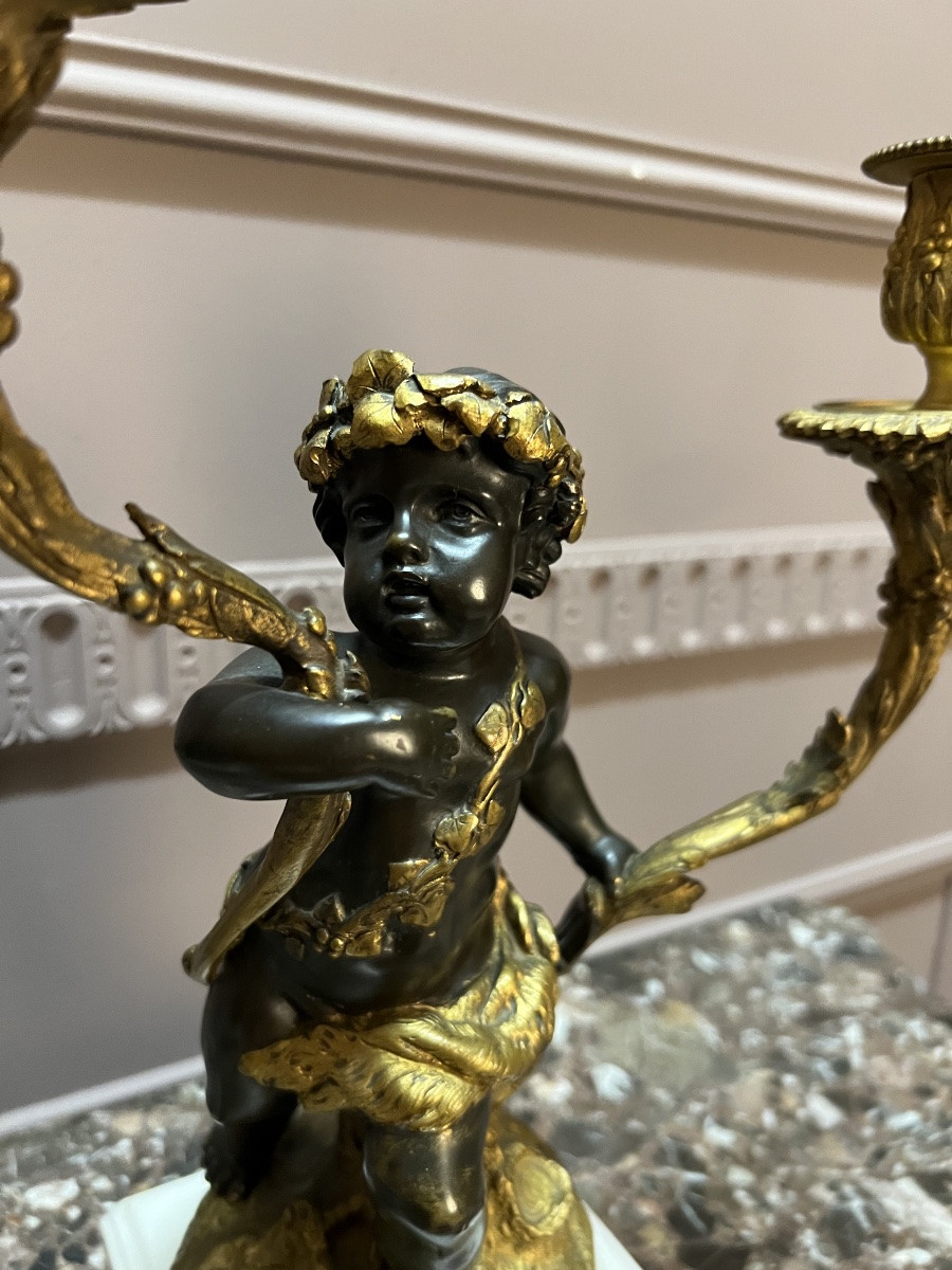 Garniture de cheminée en bronze patiné et bronze doré, XIXe siècle-photo-8
