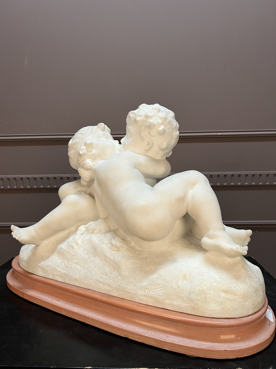 Marble Group Signed A. Goutal – Embracing Putti-photo-2