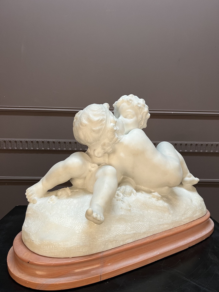 Marble Group Signed A. Goutal – Embracing Putti-photo-3