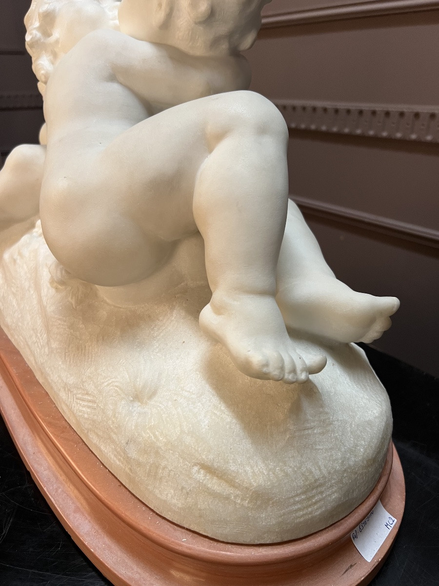 Marble Group Signed A. Goutal – Embracing Putti-photo-2