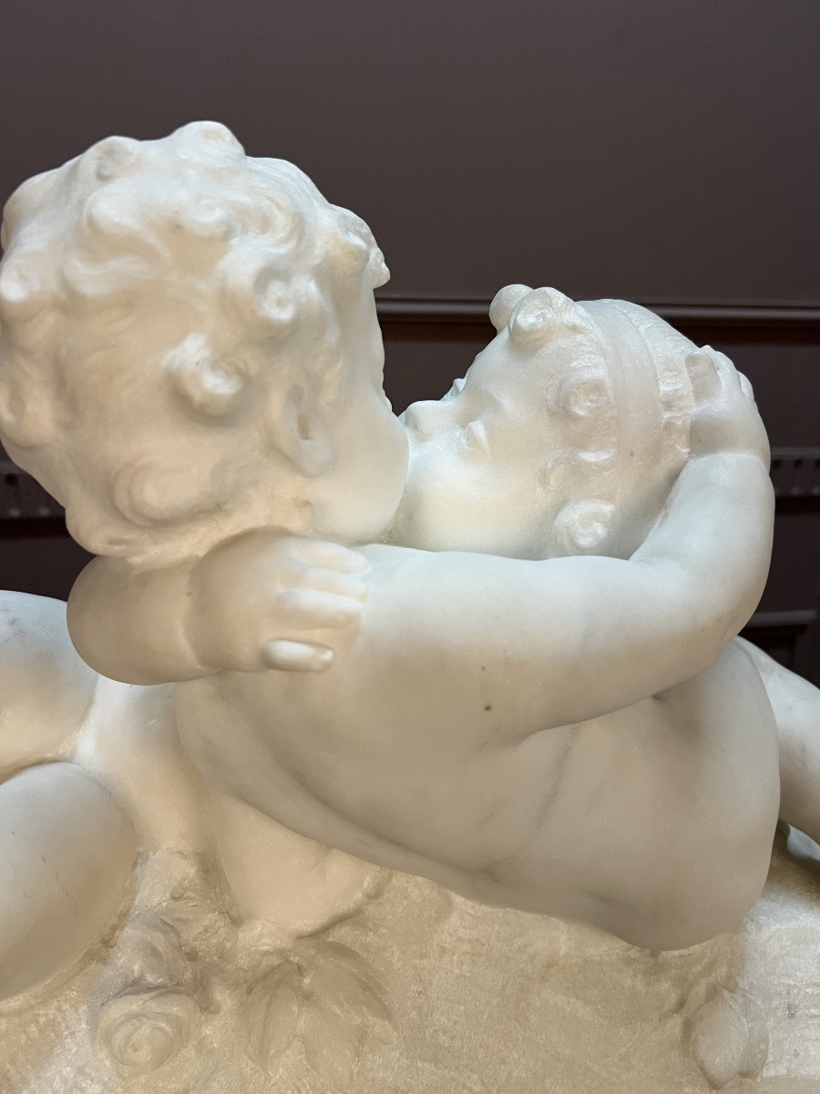 Marble Group Signed A. Goutal – Embracing Putti-photo-4