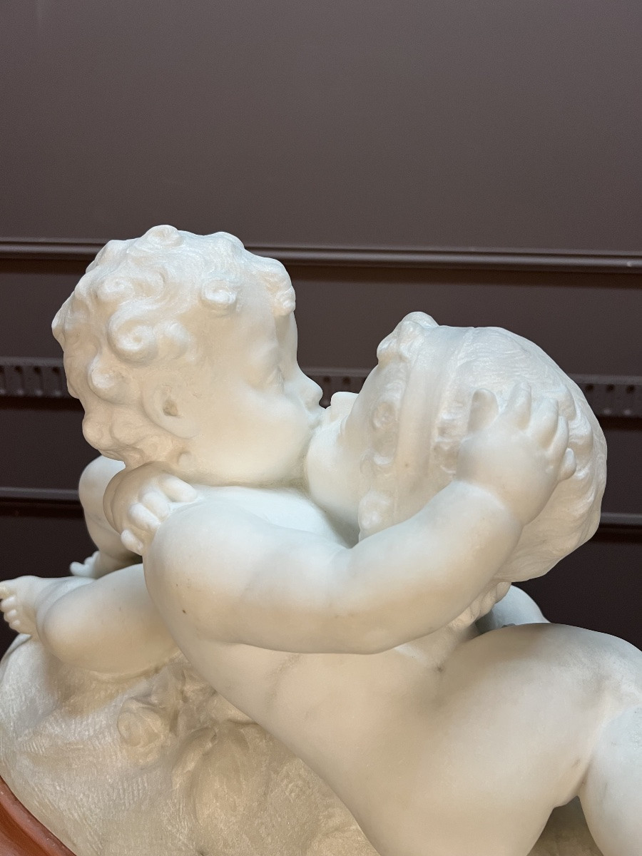 Marble Group Signed A. Goutal – Embracing Putti-photo-5