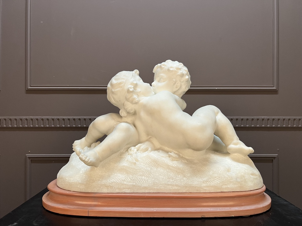 Marble Group Signed A. Goutal – Embracing Putti