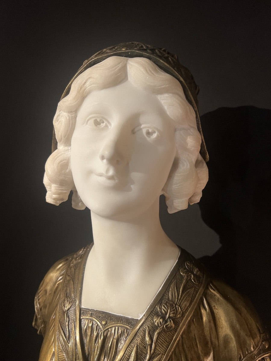Buste en marbre et bronze signée R. Febrari-photo-2