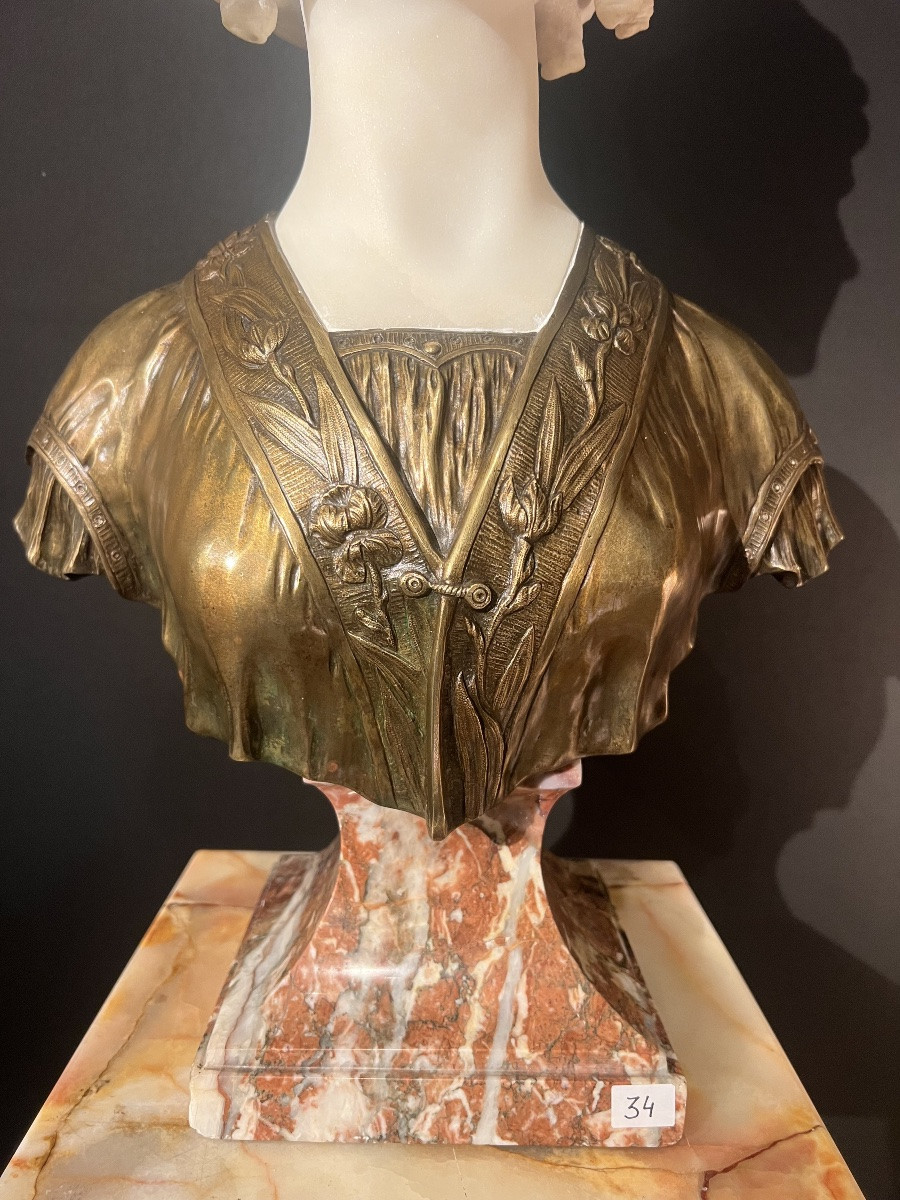 Buste en marbre et bronze signée R. Febrari-photo-3