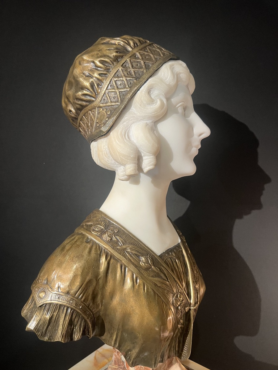 Buste en marbre et bronze signée R. Febrari-photo-4