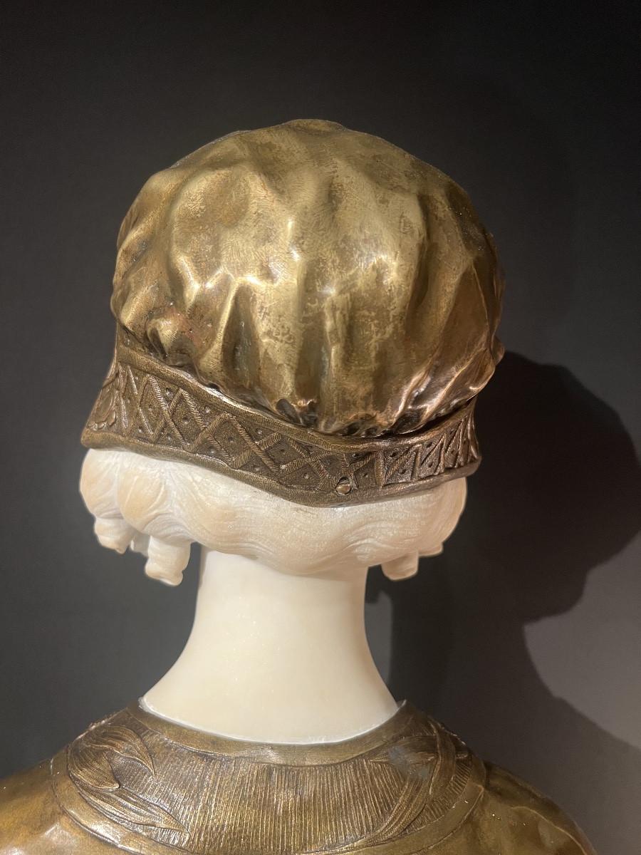 Buste en marbre et bronze signée R. Febrari-photo-2