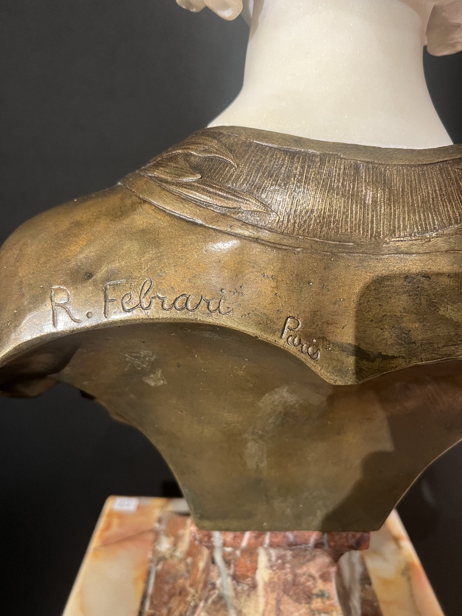 Buste en marbre et bronze signée R. Febrari-photo-3