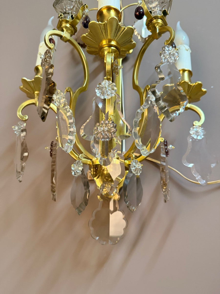 Set Of Five Bronze And Crystal Wall Lights-photo-4