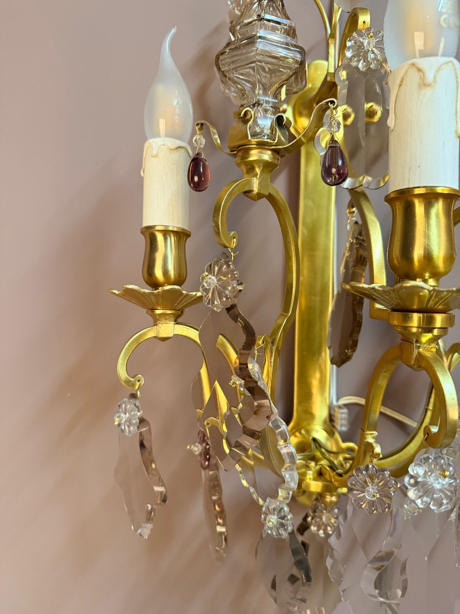 Set Of Five Bronze And Crystal Wall Lights-photo-1