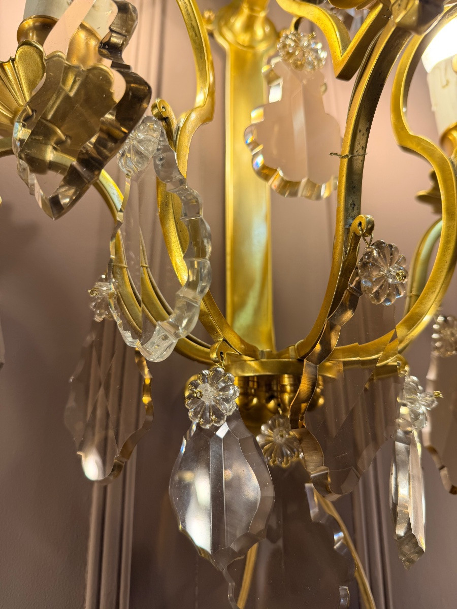 Set Of Five Bronze And Crystal Wall Lights-photo-4