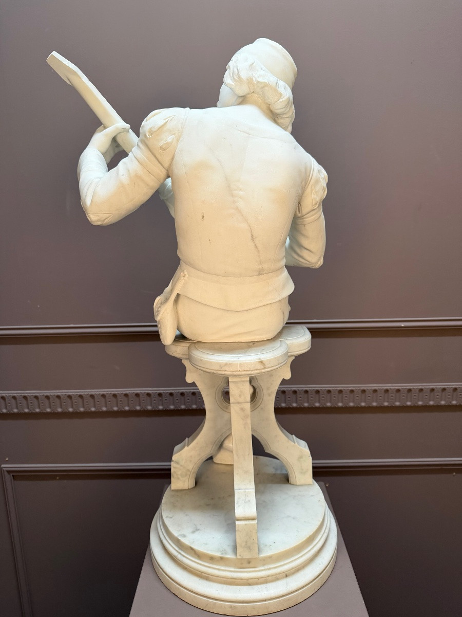 Marble Sculpture  “oysel The Troubadour” Signed E. Boisseau-photo-4