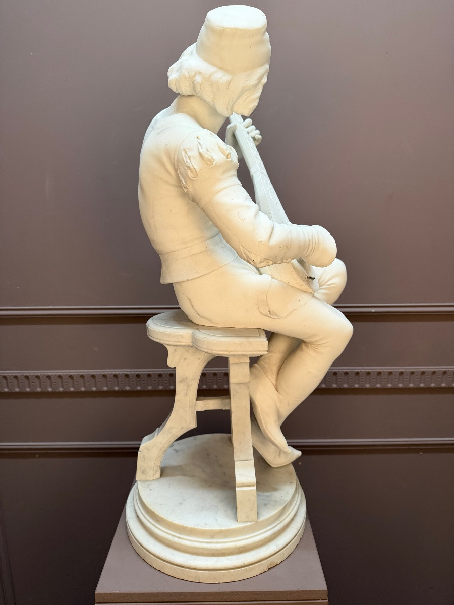Marble Sculpture  “oysel The Troubadour” Signed E. Boisseau-photo-1