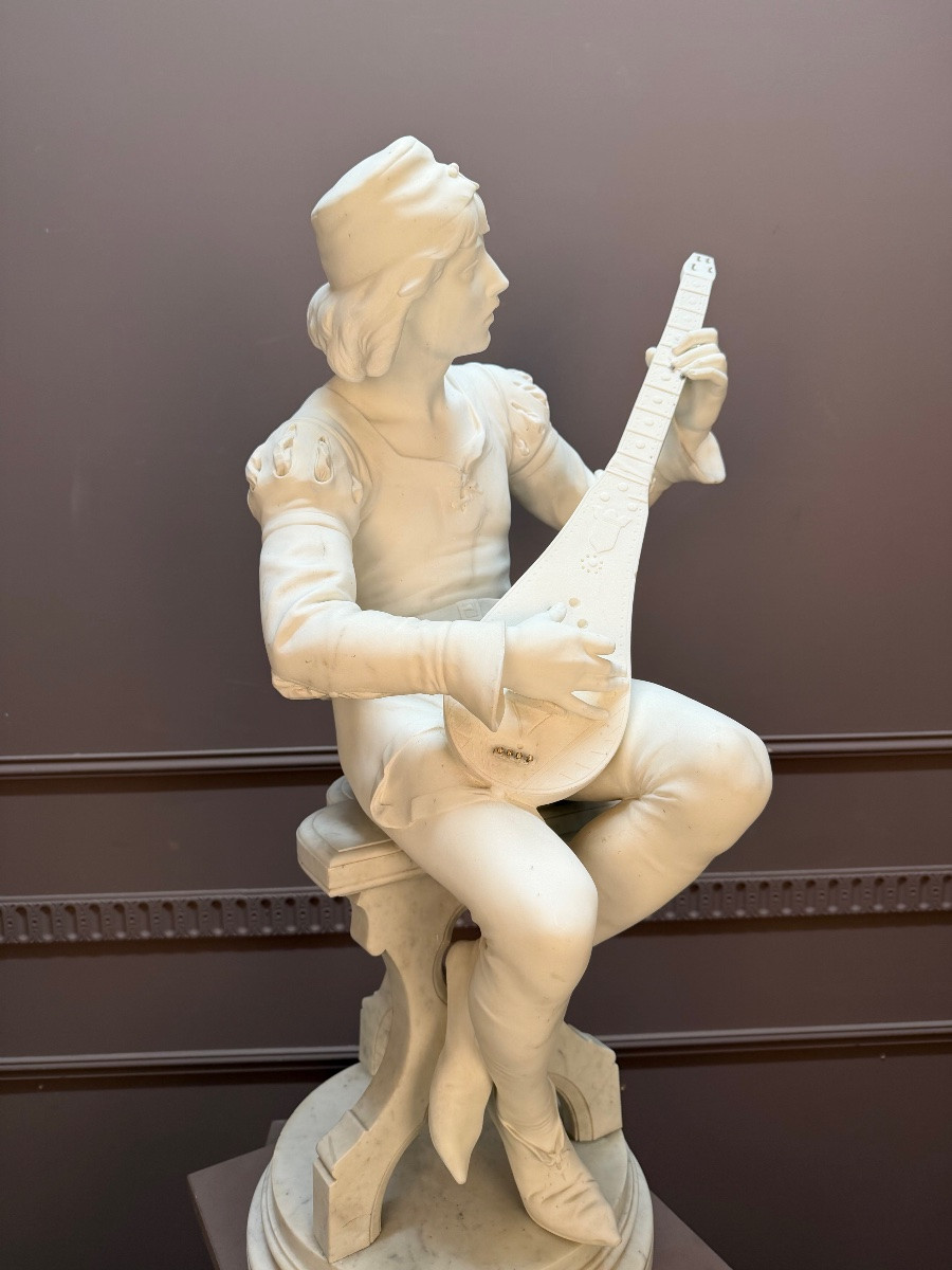 Marble Sculpture  “oysel The Troubadour” Signed E. Boisseau-photo-2