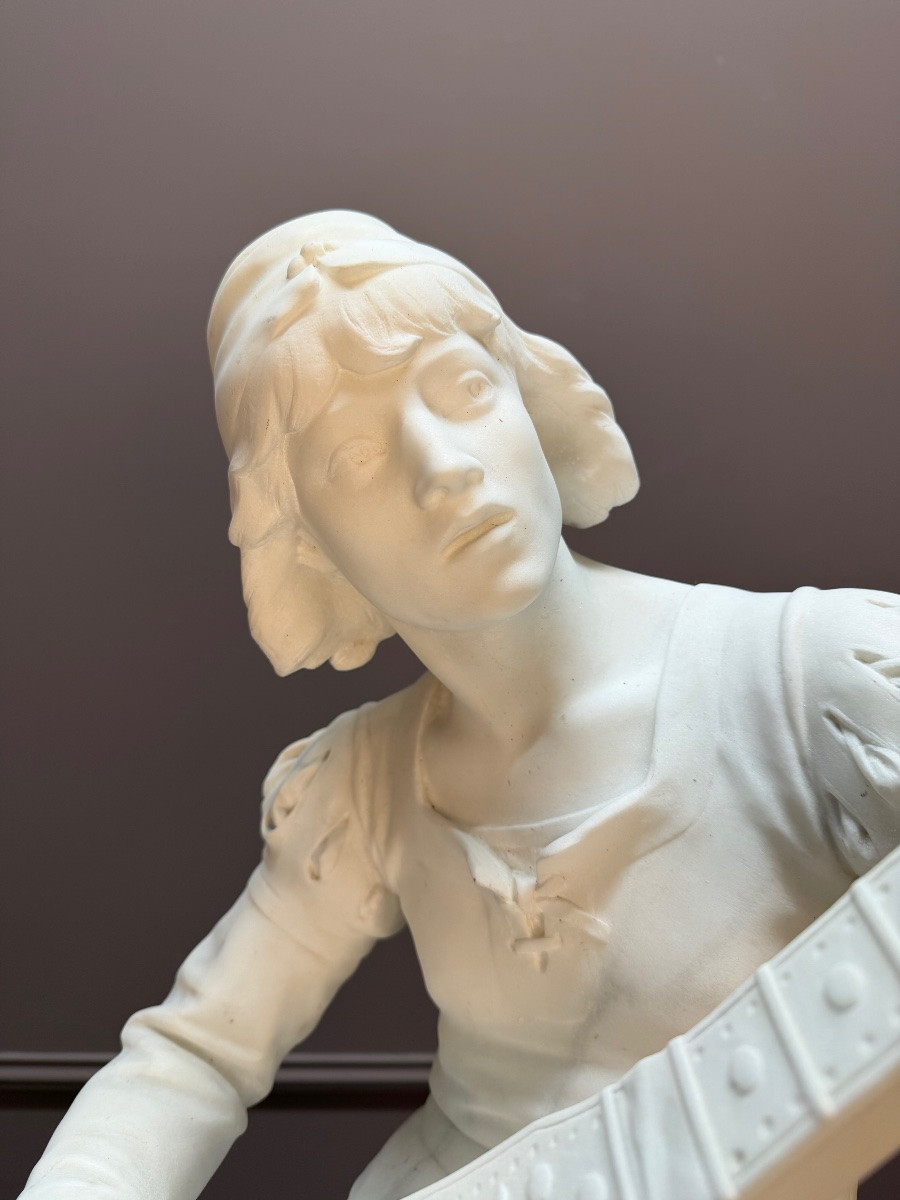 Marble Sculpture  “oysel The Troubadour” Signed E. Boisseau-photo-3