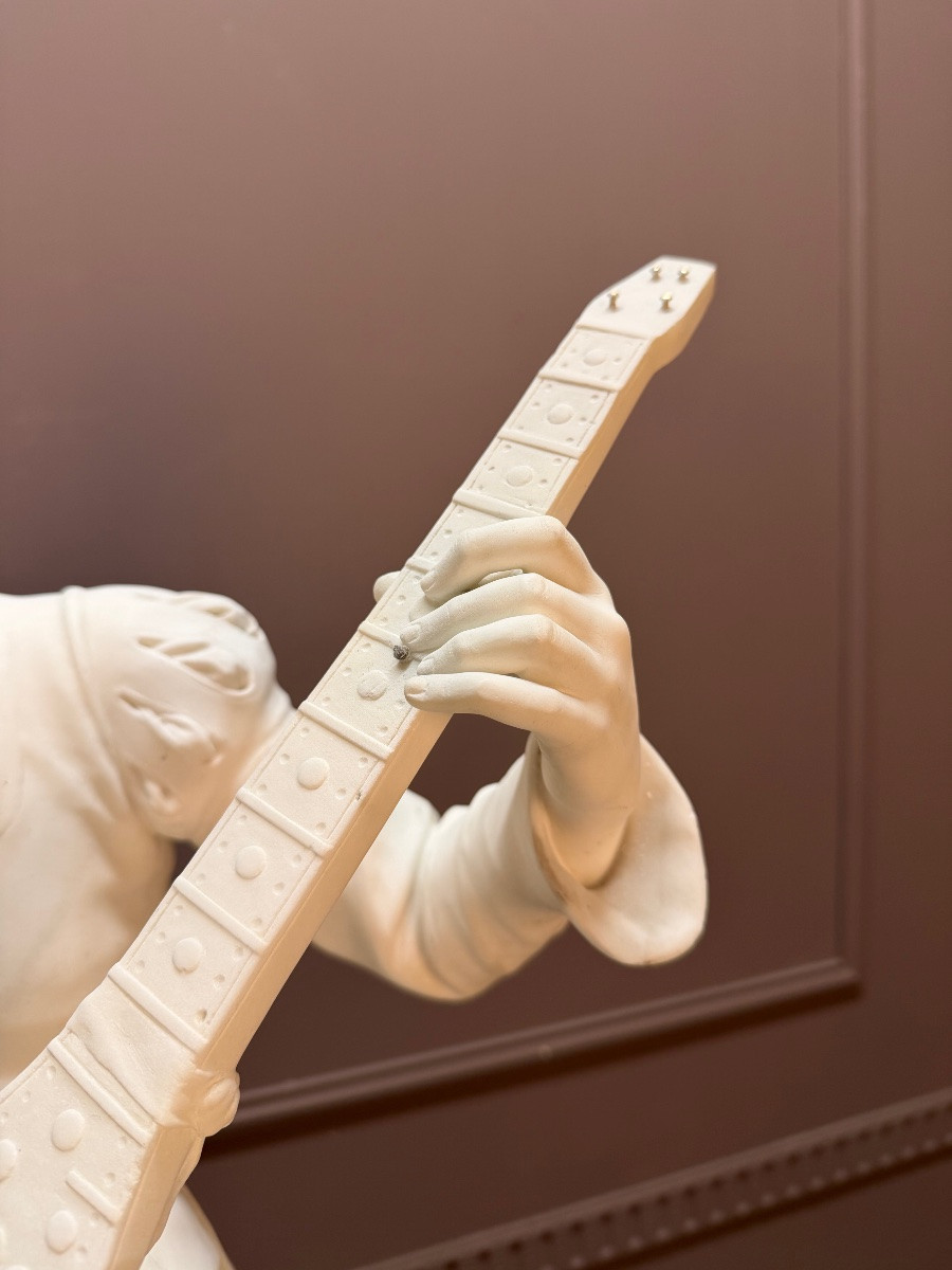 Marble Sculpture  “oysel The Troubadour” Signed E. Boisseau-photo-4