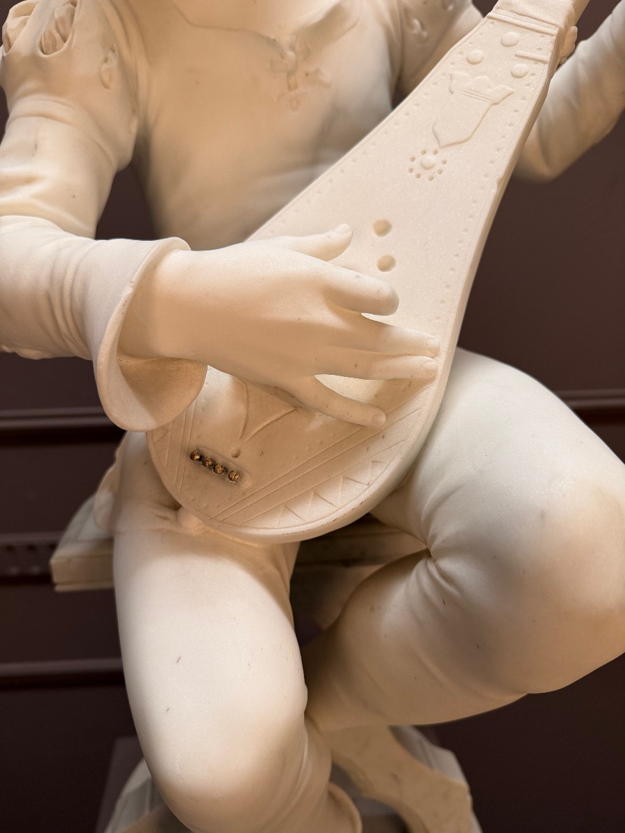 Marble Sculpture  “oysel The Troubadour” Signed E. Boisseau-photo-5