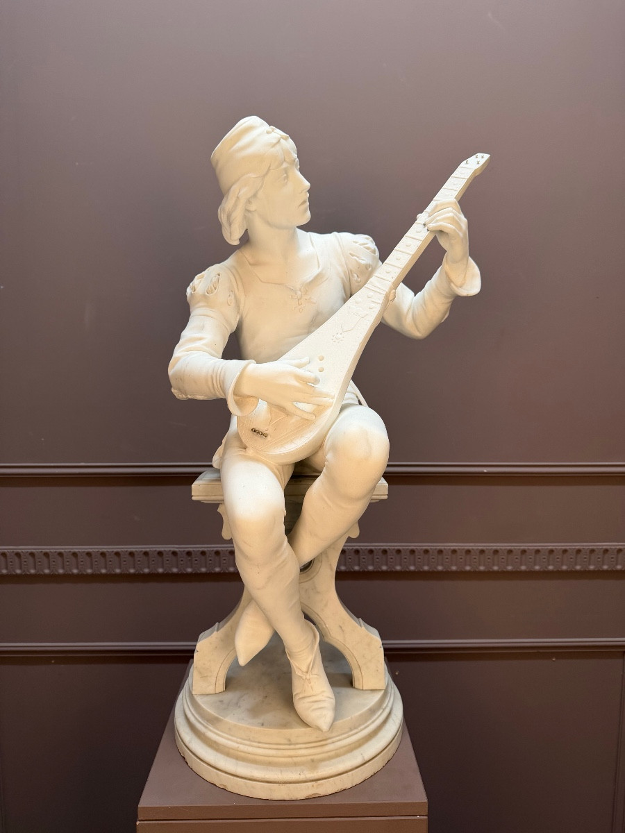 Marble Sculpture  “oysel The Troubadour” Signed E. Boisseau