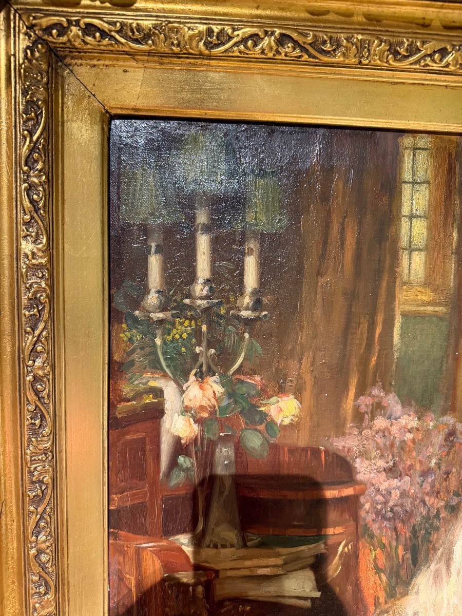 Fernand Toussaint (1873-1956) - Elegant Portrait Of A Young Woman In An Interior-photo-4