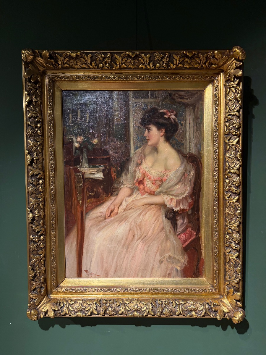 Fernand Toussaint (1873-1956) - Elegant Portrait Of A Young Woman In An Interior