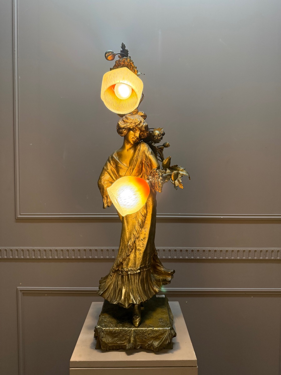  Élégant lampadaire Art Nouveau en régule signé Alliot-photo-2