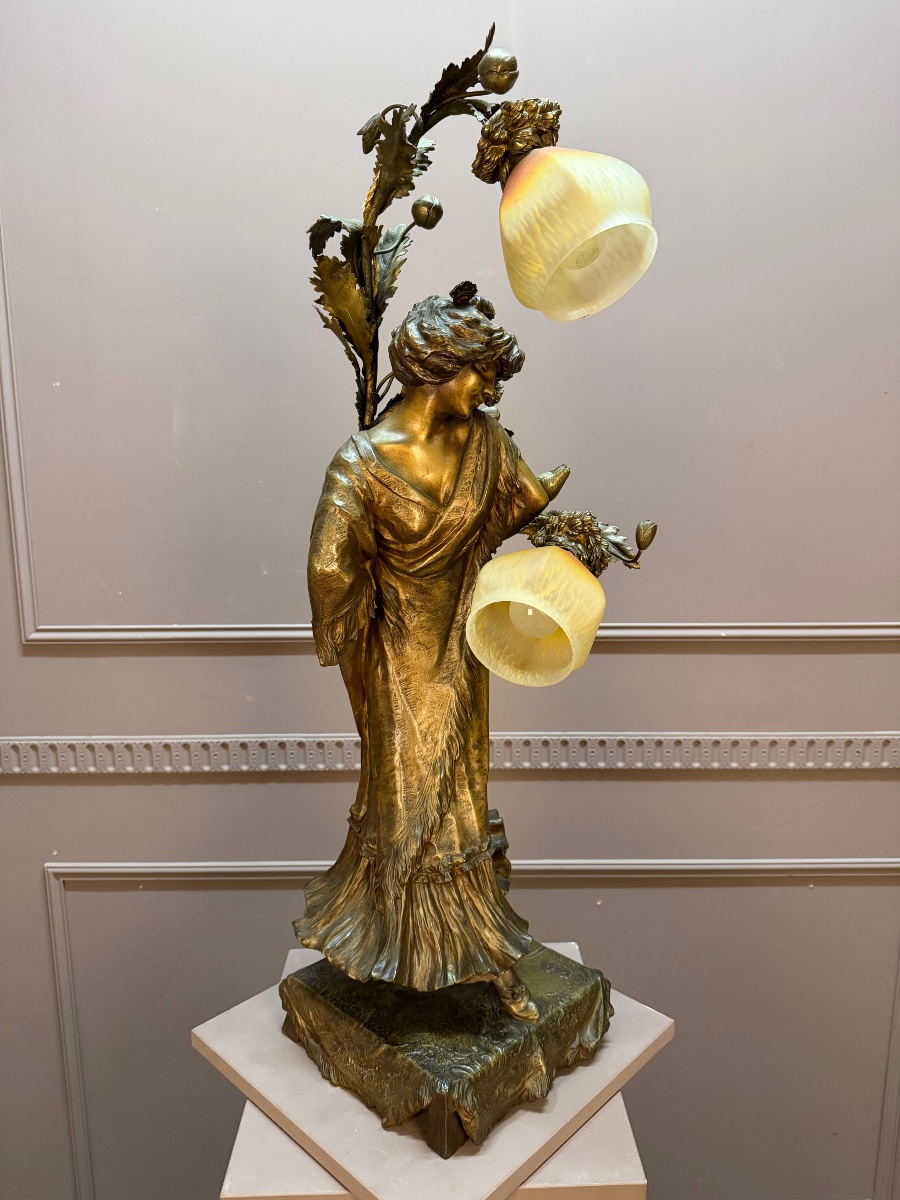  Élégant lampadaire Art Nouveau en régule signé Alliot-photo-2