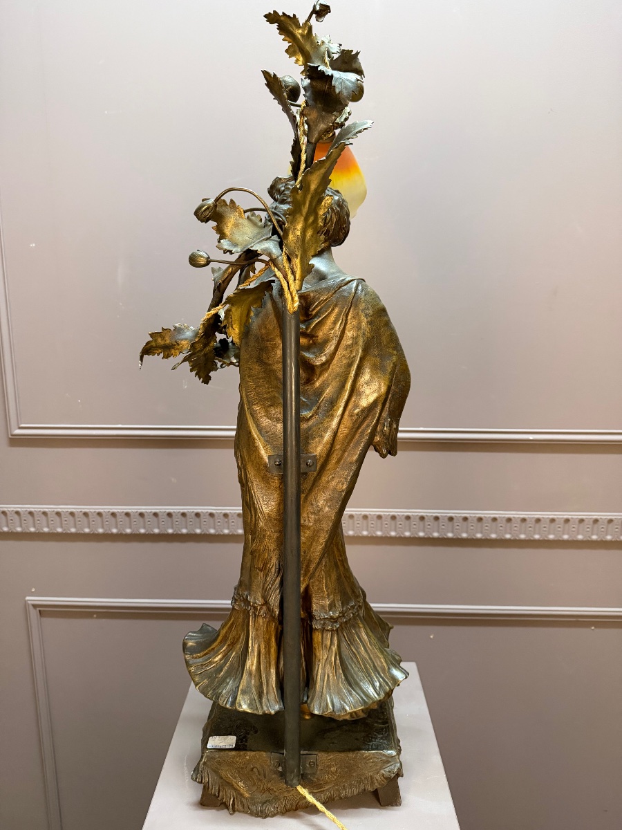  Élégant lampadaire Art Nouveau en régule signé Alliot-photo-3