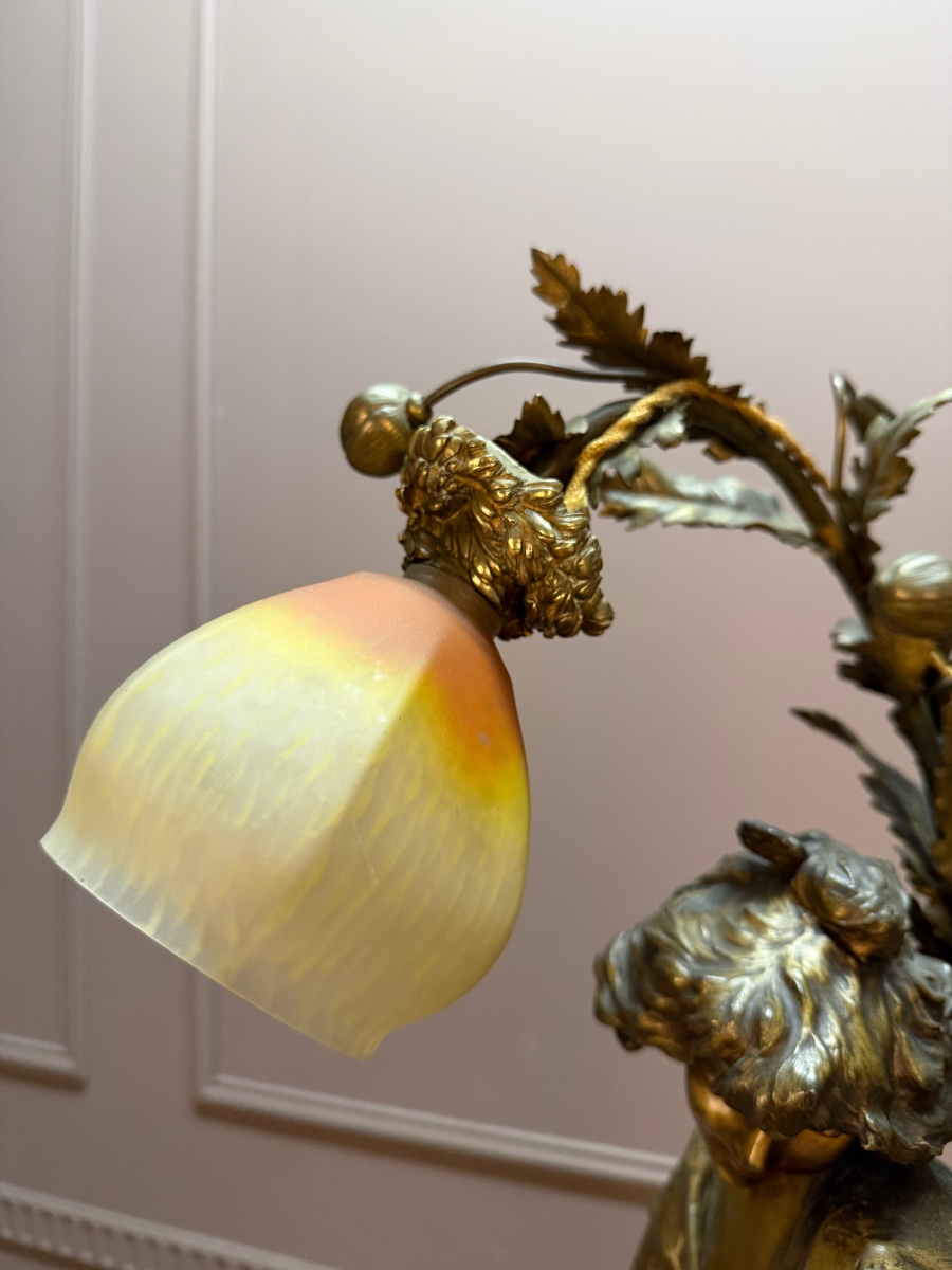  Élégant lampadaire Art Nouveau en régule signé Alliot-photo-5