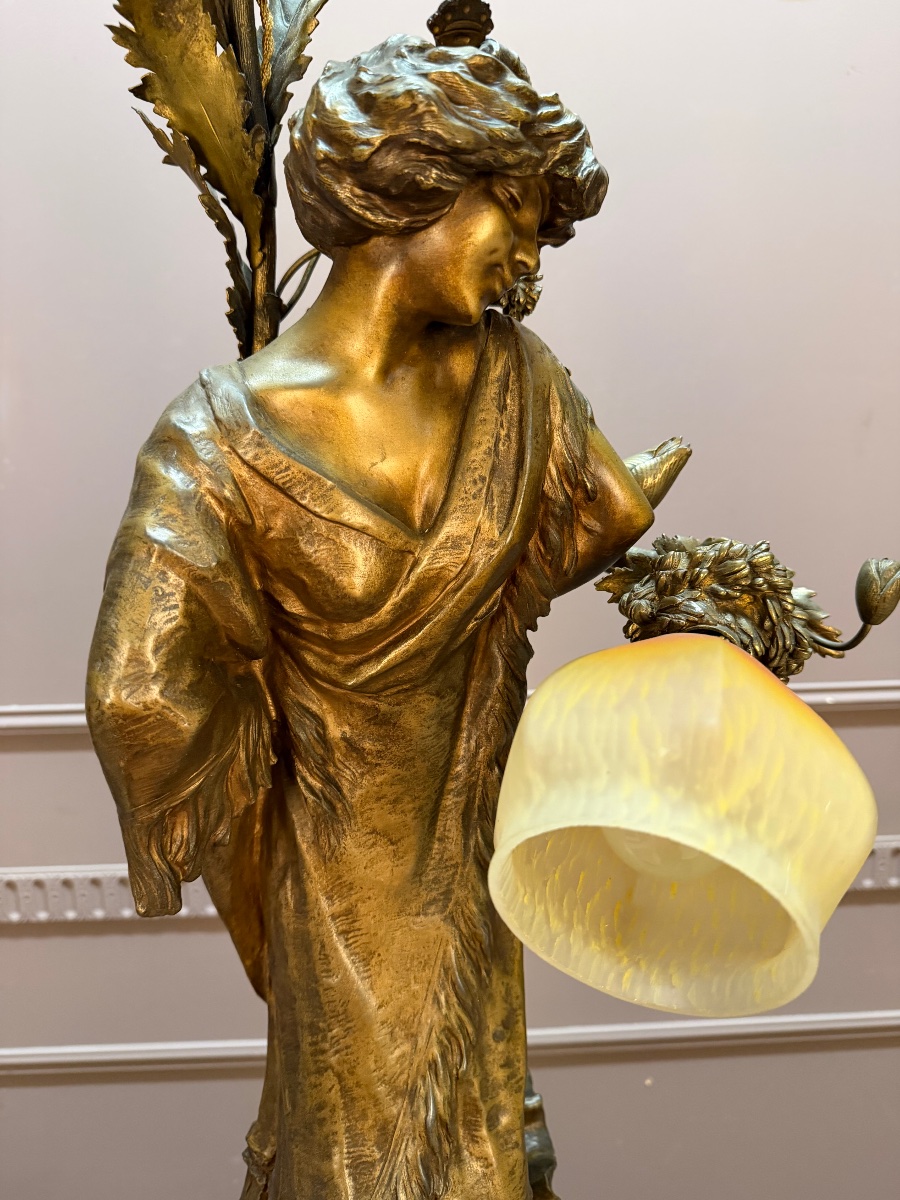  Élégant lampadaire Art Nouveau en régule signé Alliot-photo-7