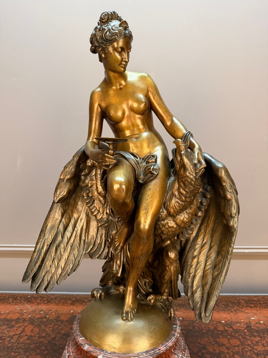 Sculpture en bronze  “Hébé et l’Aigle de Jupiter” signé Jules Franceschi (1825-1893)-photo-3