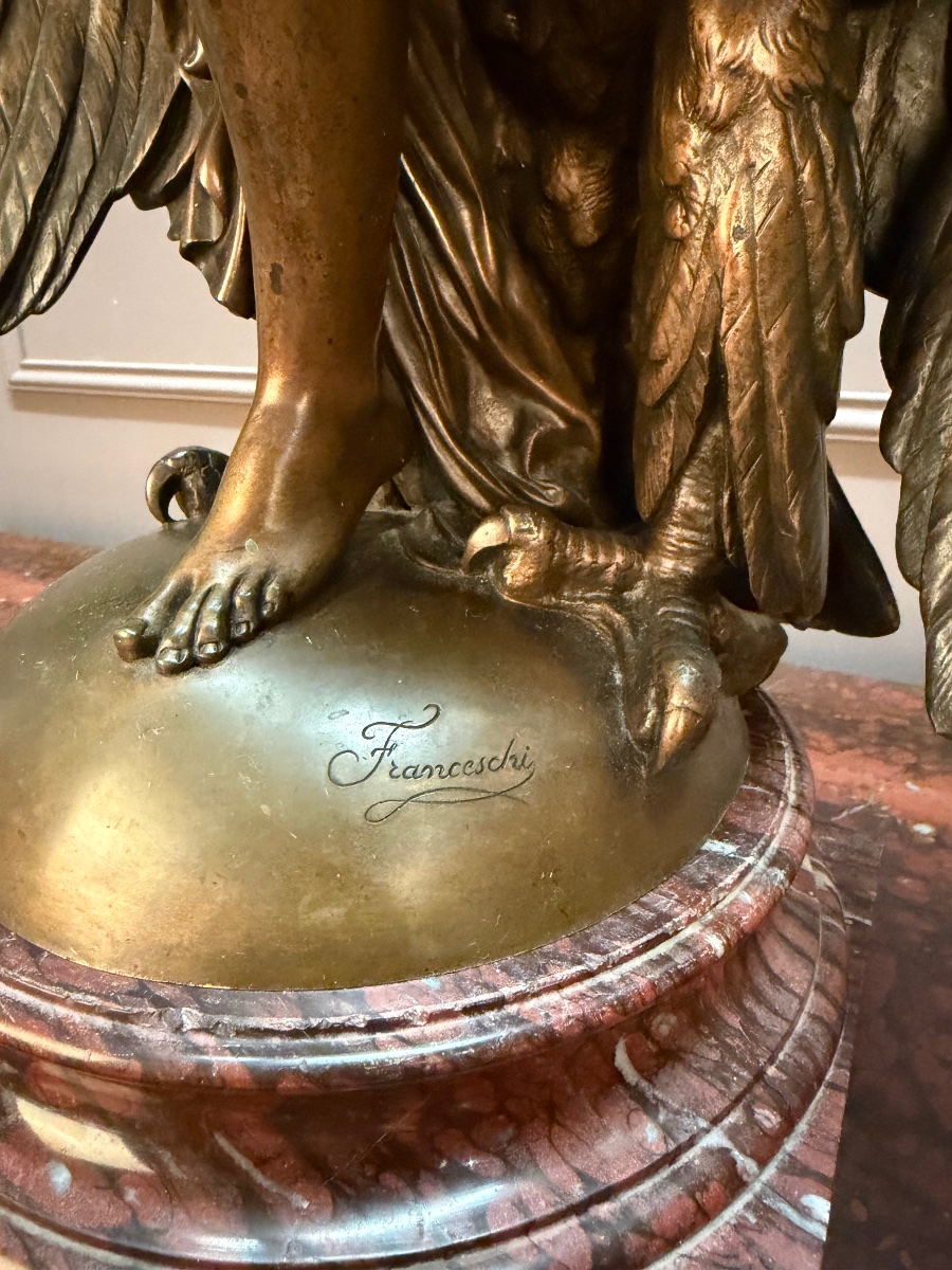 Sculpture en bronze  “Hébé et l’Aigle de Jupiter” signé Jules Franceschi (1825-1893)-photo-1