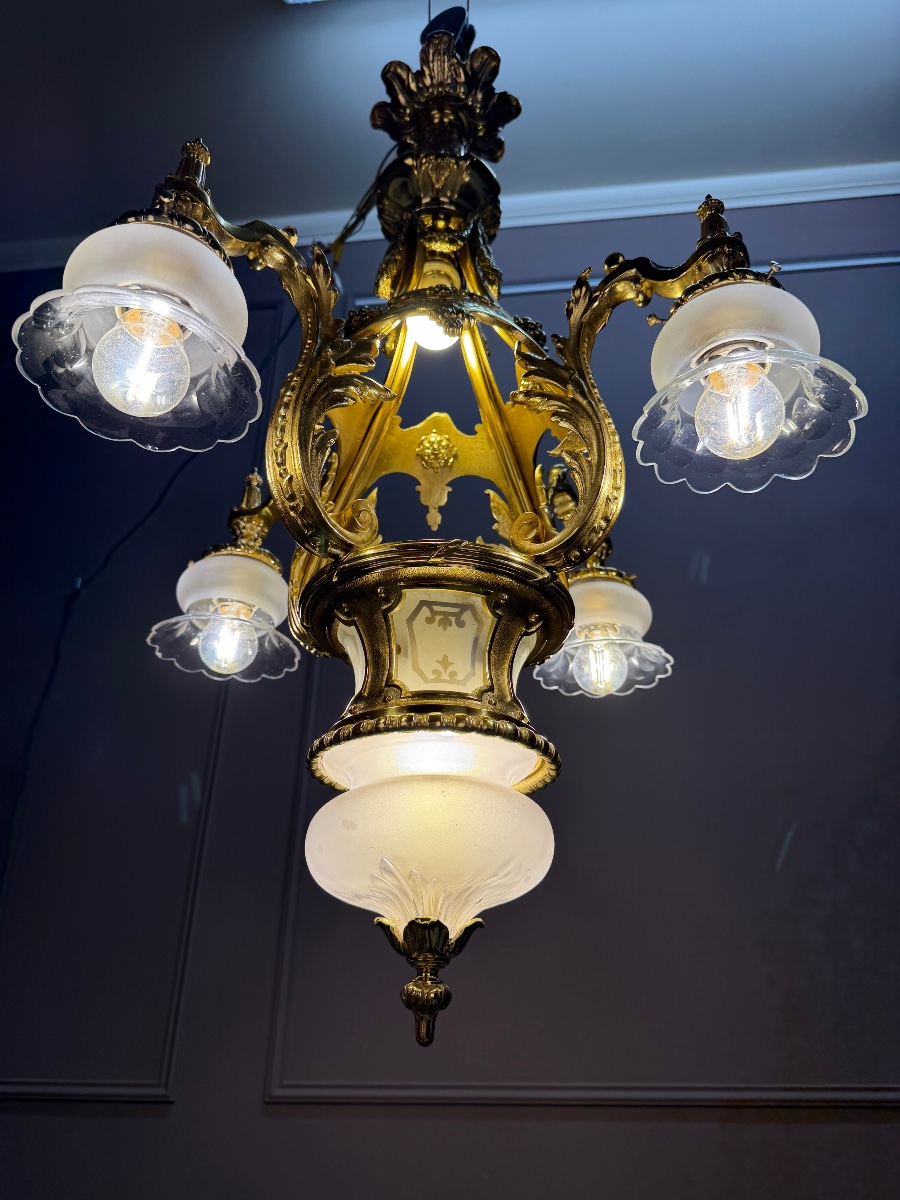 Lustre en bronze doré -photo-2