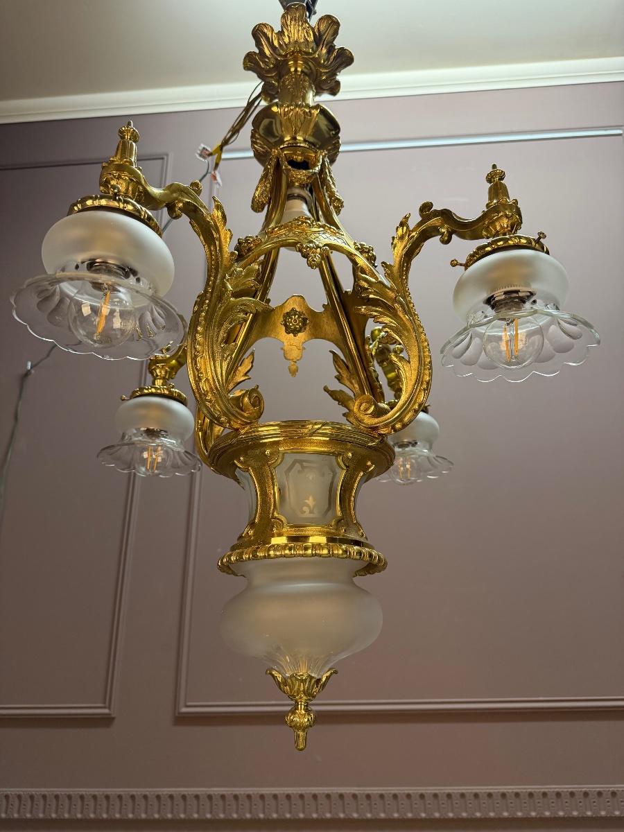 Lustre en bronze doré -photo-5