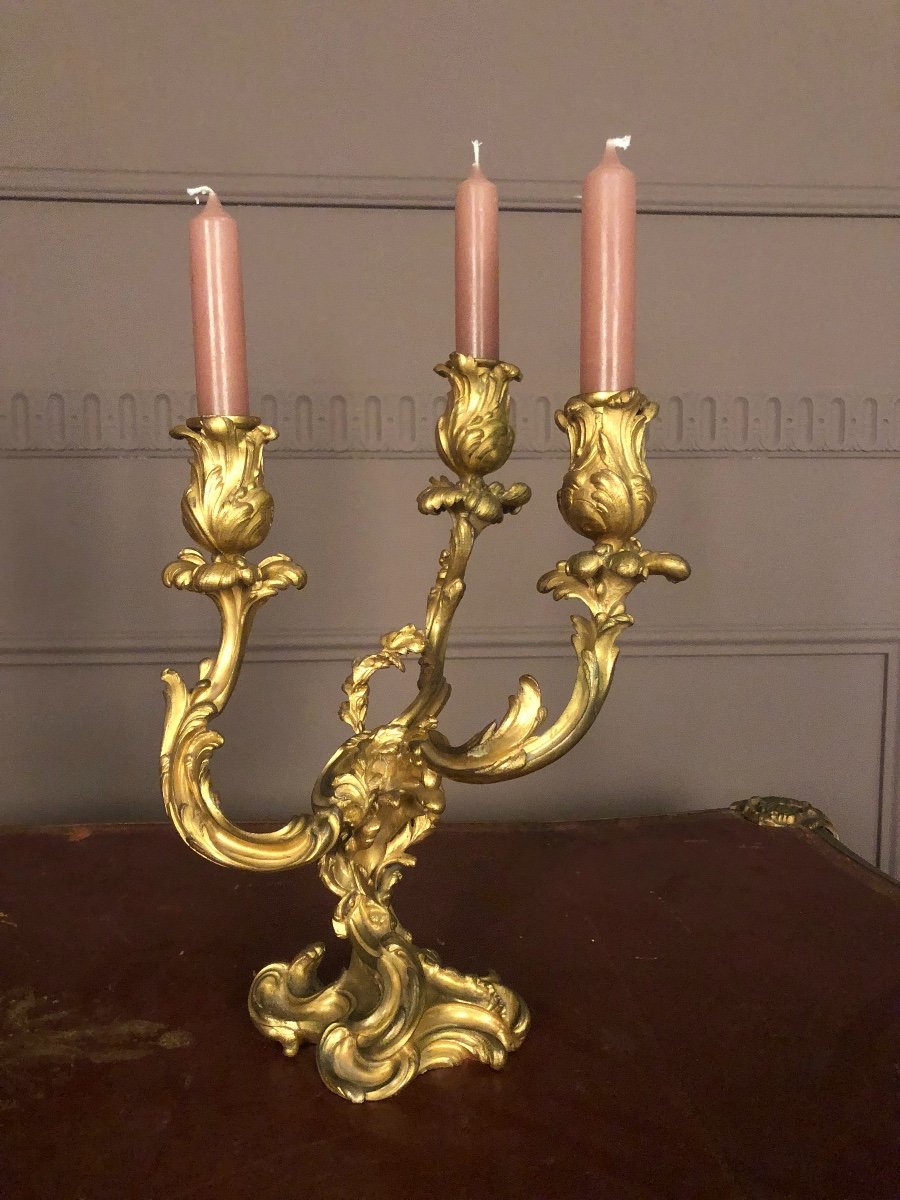 Pair Of Candelabras In Gilt Bronze. Signed E. Colin-photo-2