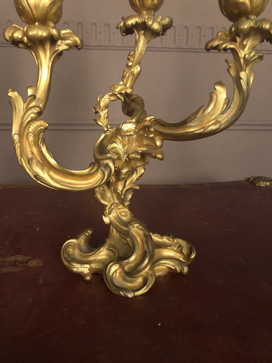 Pair Of Candelabras In Gilt Bronze. Signed E. Colin-photo-1
