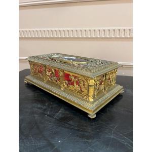 Boite à bijoux en bronze doré et porcelaine de limoges XIXème
