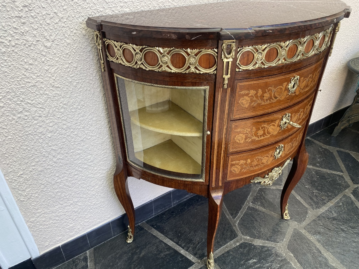 Rare Small Half-moon Chest Of Drawers With Two Glass Doors -photo-1