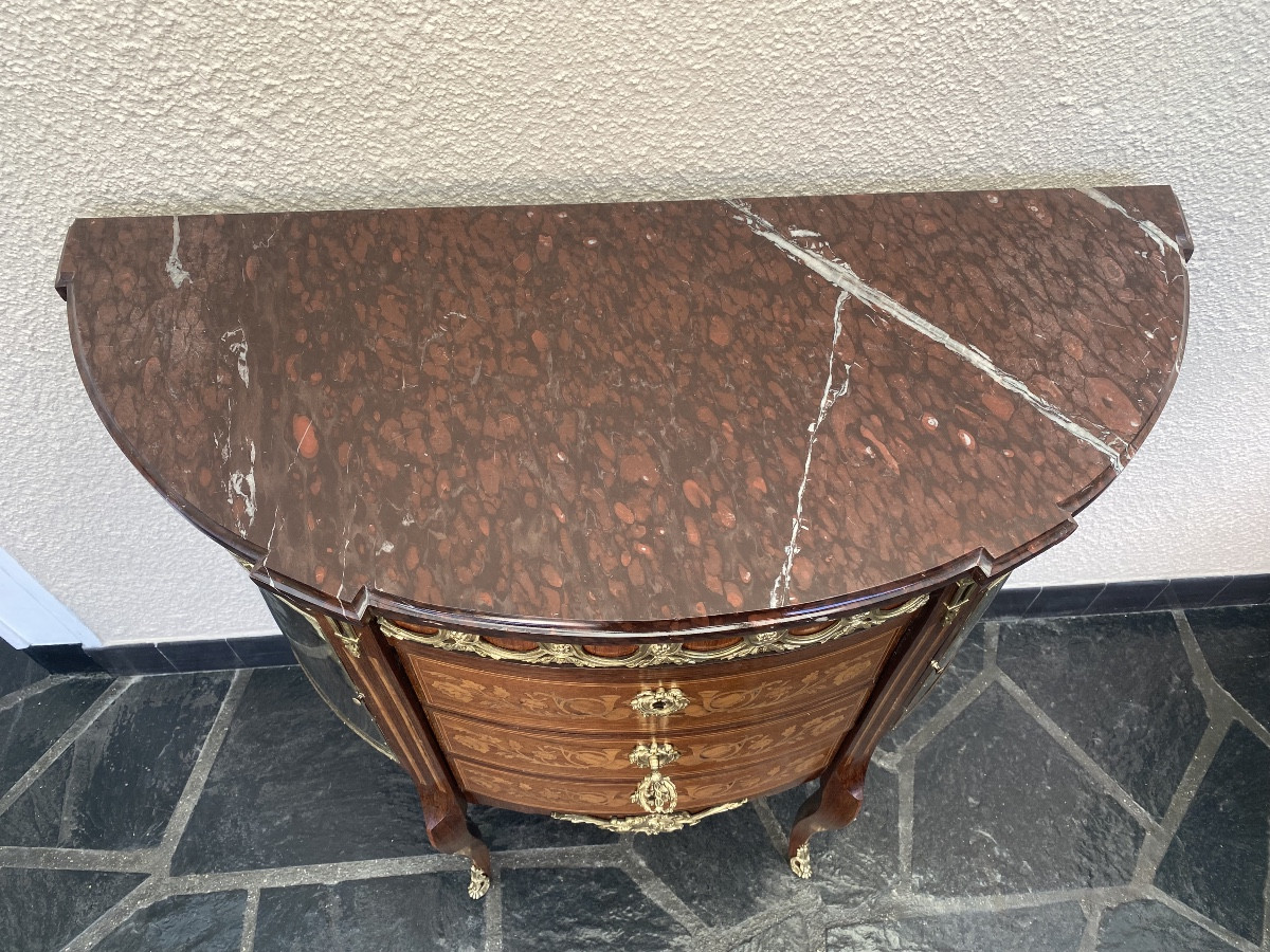 Rare Small Half-moon Chest Of Drawers With Two Glass Doors -photo-6