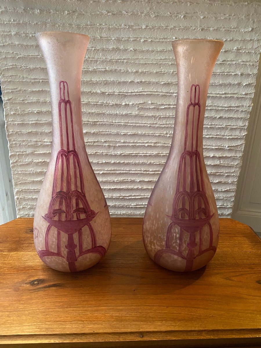 Jolie Paire De Vases Art Déco de Auguste  Legras