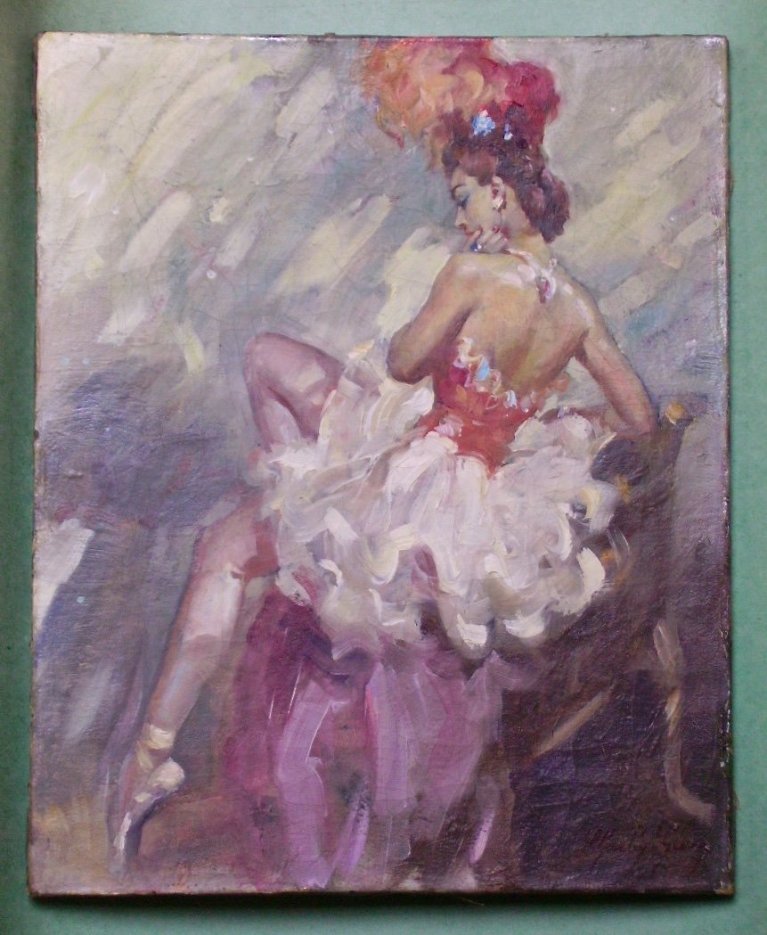 -   Charley  Garry  -  Huile Sur  Toile  -  Danseuse  Aux  Loges  -  1891 / 1973  - signé  --photo-2