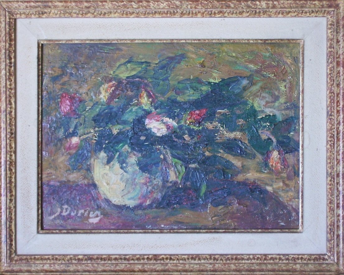 - Oil On Isorel Panel By J. Duriez - 1900/1993 - Sbg - Flowers --photo-3