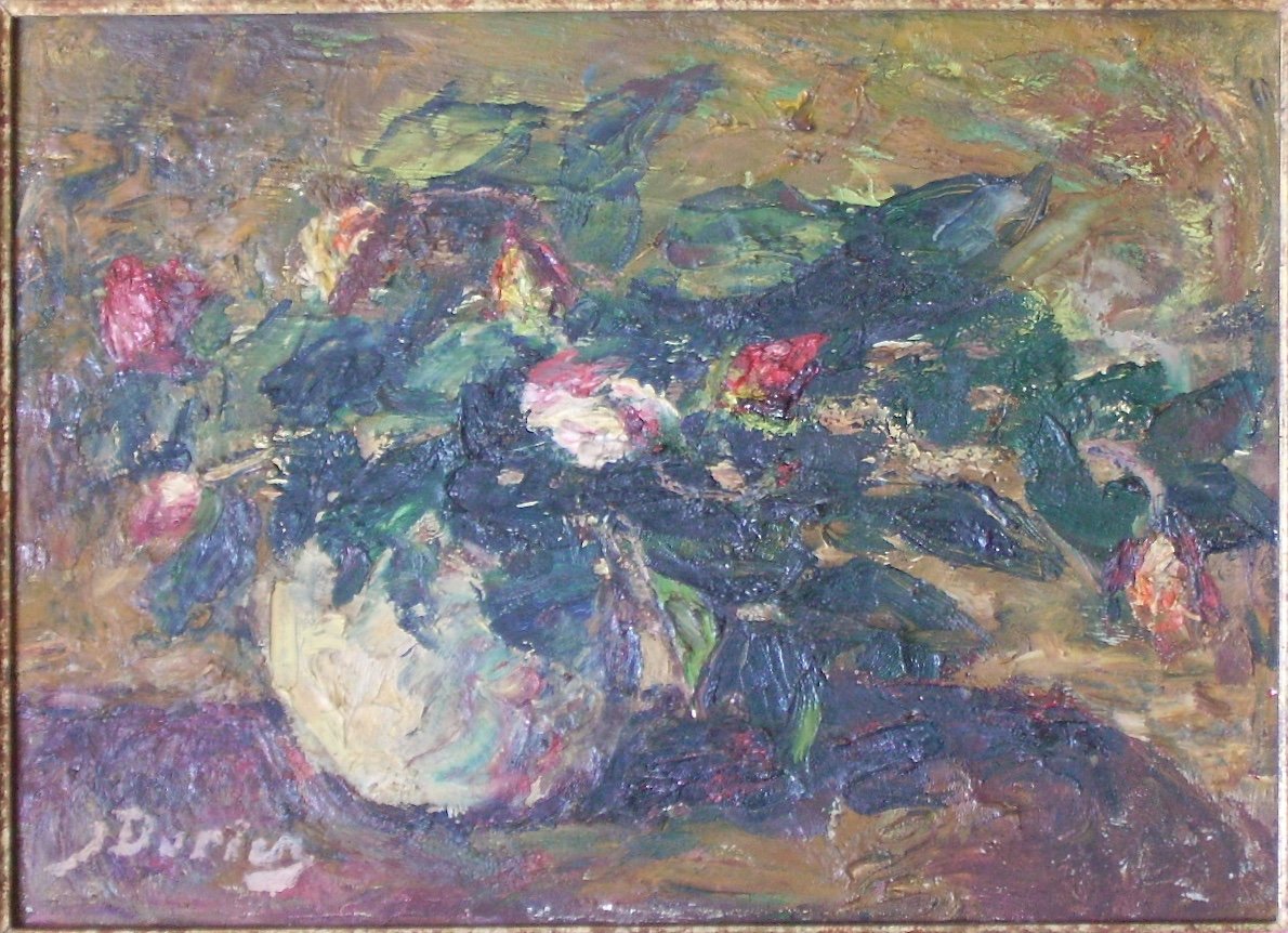 - Oil On Isorel Panel By J. Duriez - 1900/1993 - Sbg - Flowers --photo-4