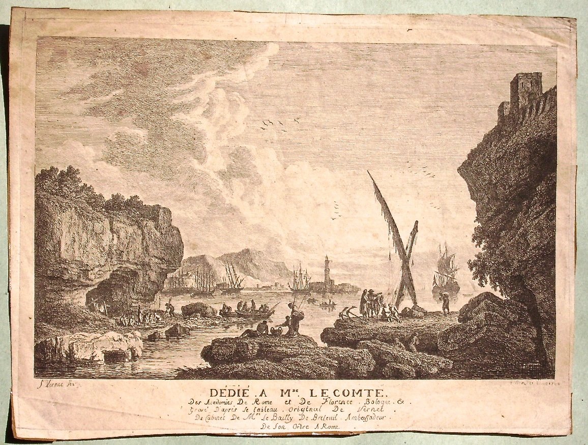 -  Joseph  Vernet  -   Vue  d' Un  Port  Français  -  Gravé  Par  Weirotter  -  Pointe  Sèche  -photo-2