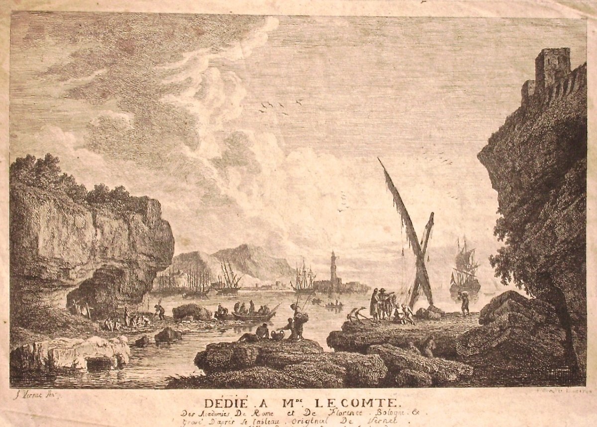 -  Joseph  Vernet  -   Vue  d' Un  Port  Français  -  Gravé  Par  Weirotter  -  Pointe  Sèche  