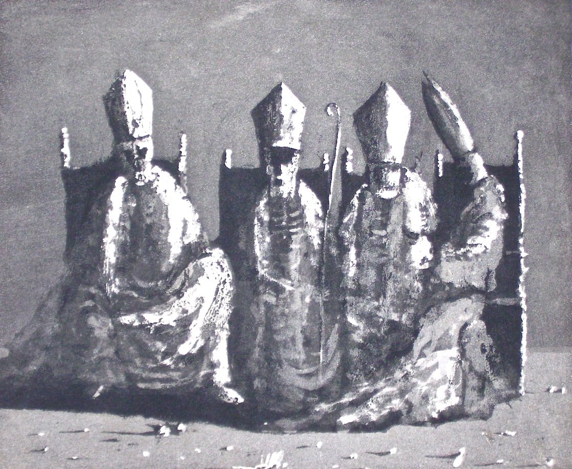 -   Gravure  Bartolomeu Cid dos Santos - 4  Bishops - Signée / 1962   - Epreuve  d' Artiste   --photo-2