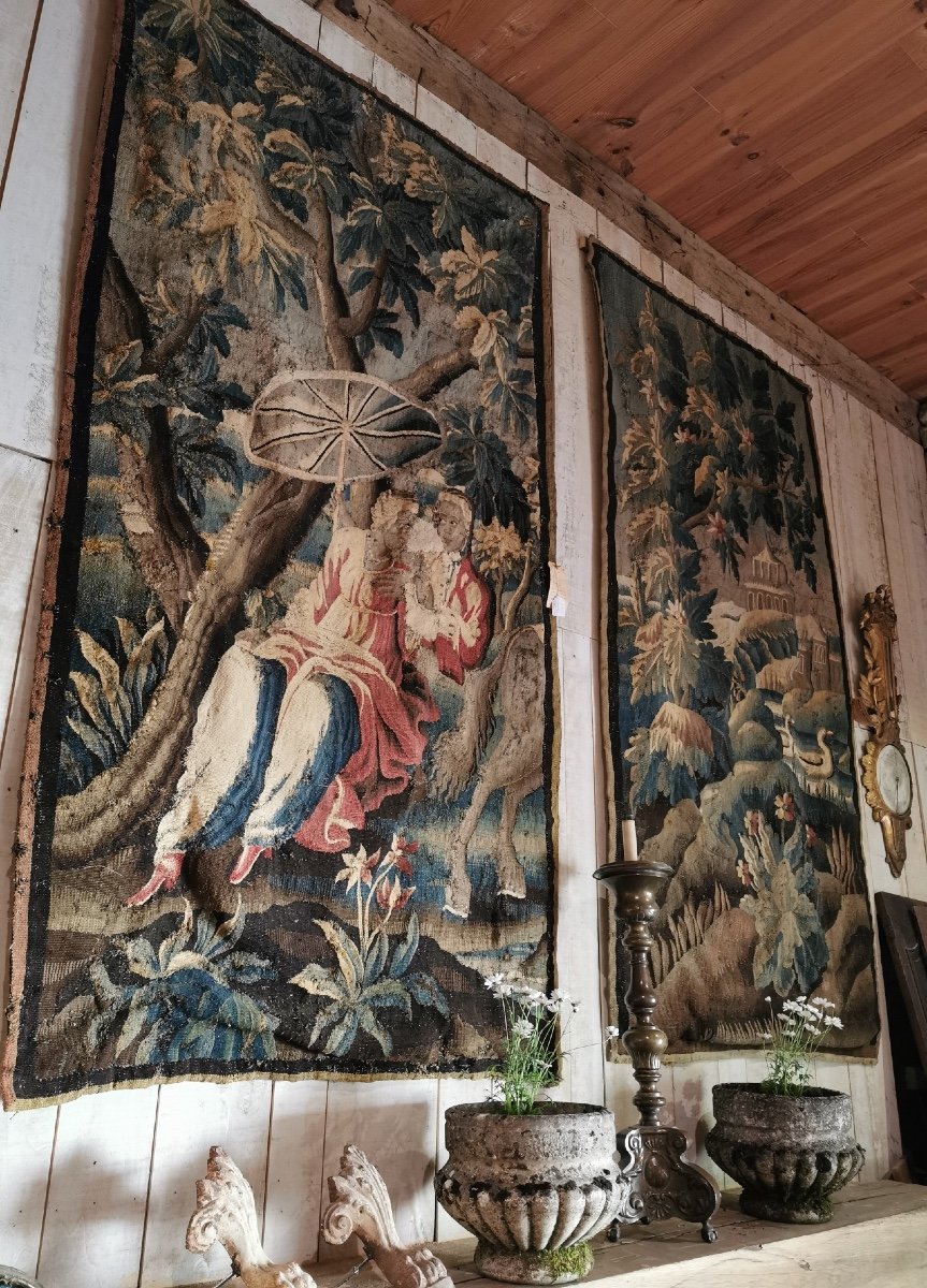 Fragments Of A Pair Of 18th Century Aubusson Tapestries-photo-4
