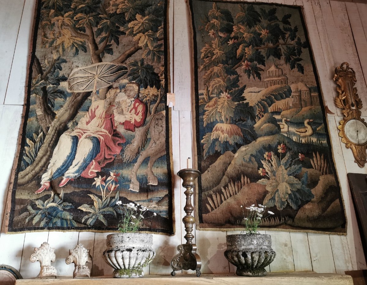 Fragments Of A Pair Of 18th Century Aubusson Tapestries