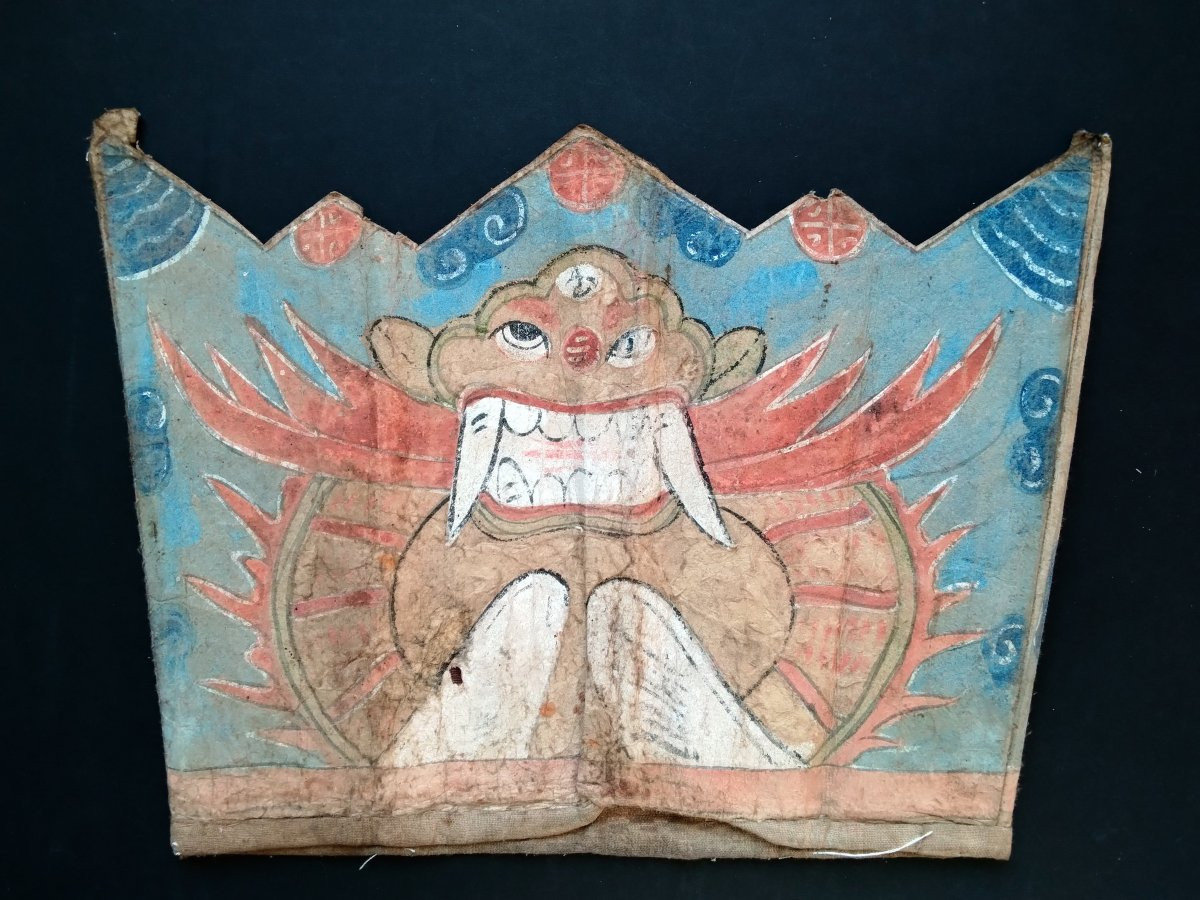  -  Chine  -  Couronne  Ancienne   -  Peinture  Gouache sur  carton   -  Religion ......-photo-2