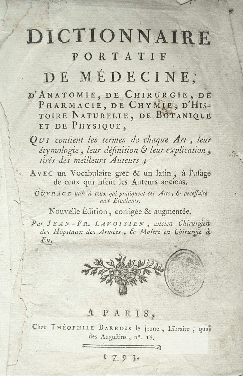  -  Dictionnaire  PORTATIF  de  MÉDECINE  -  Paris  1793  -  J. F.  Lavoisien  -