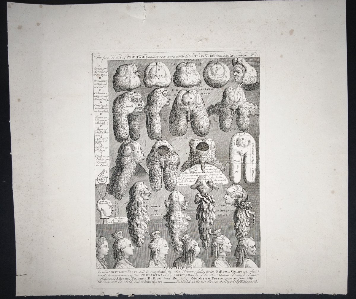  - W. Hoggart - Engraving - The Five Orders Of Perriwigs / Les 5 Perrugues 1761 --photo-2